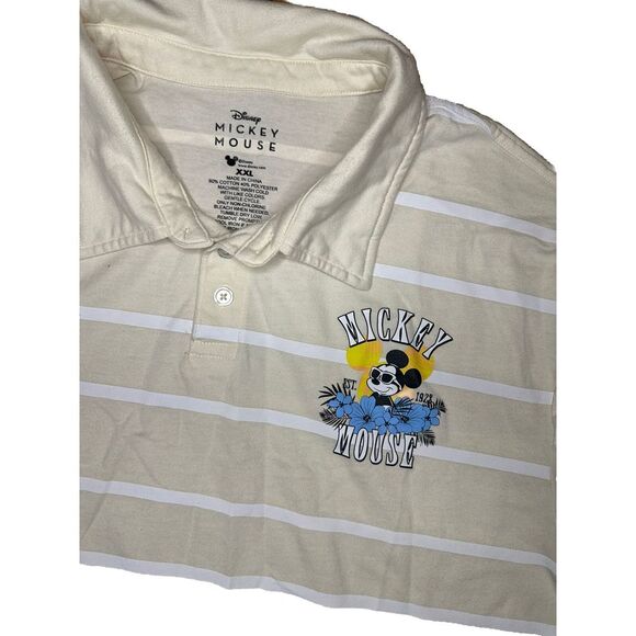 MENS DISNEY LIGHT BEIGE POLO SHIRT WITH TROPICAL MICKEY MOUSE SIZE XXL - Picture 3 of 6